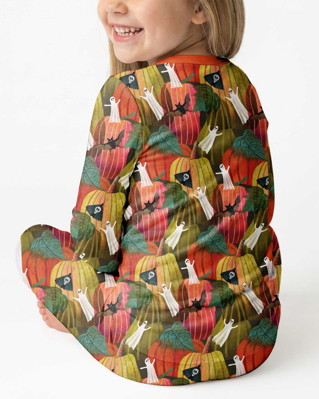 Big Pumpkin Field With Ghosts Bamboo Two Piece Long Sleeve Pajama Set