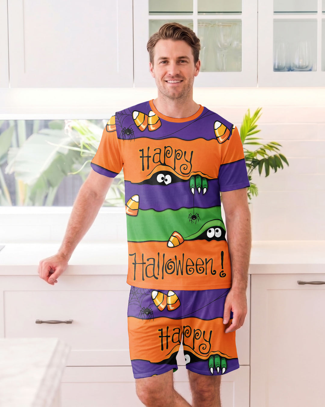 Happy Halloween Bamboo Men Short Sleeve Short Pajama Set