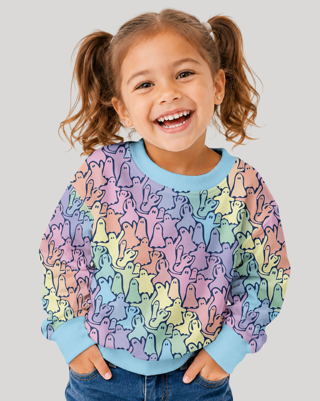 Pastel Rainbow Ghost Halloween Bamboo Crewneck Sweatshirt