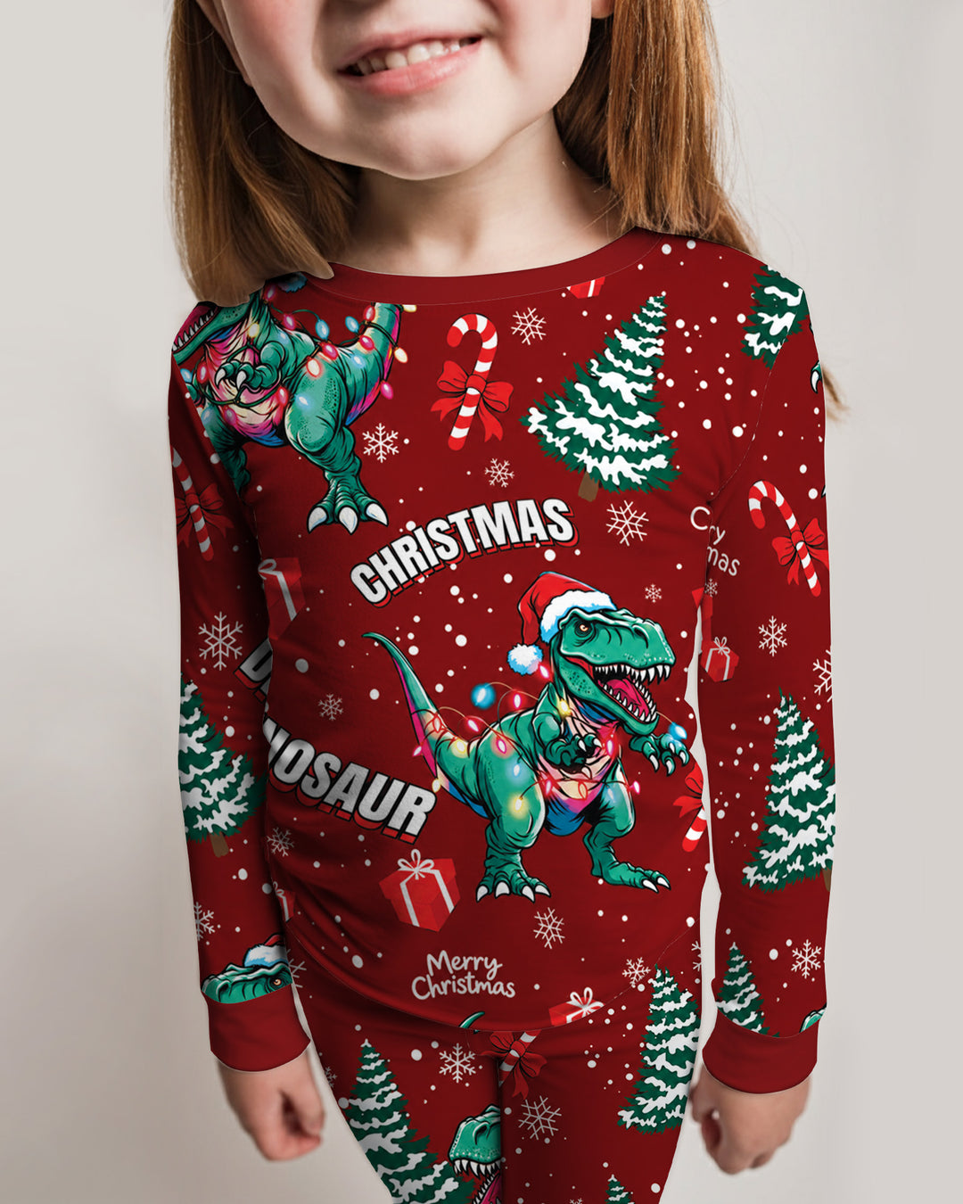 Dinosaur Raw Noel Bamboo Two Piece Long Sleeve Pajama Set