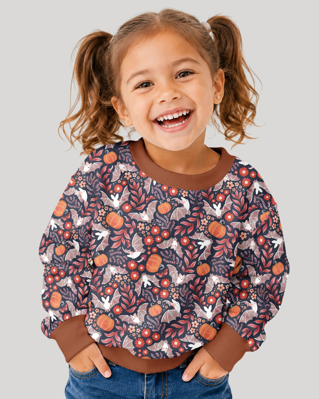 Bat Pumpkin Floral Halloween Bamboo Crewneck Sweatshirt