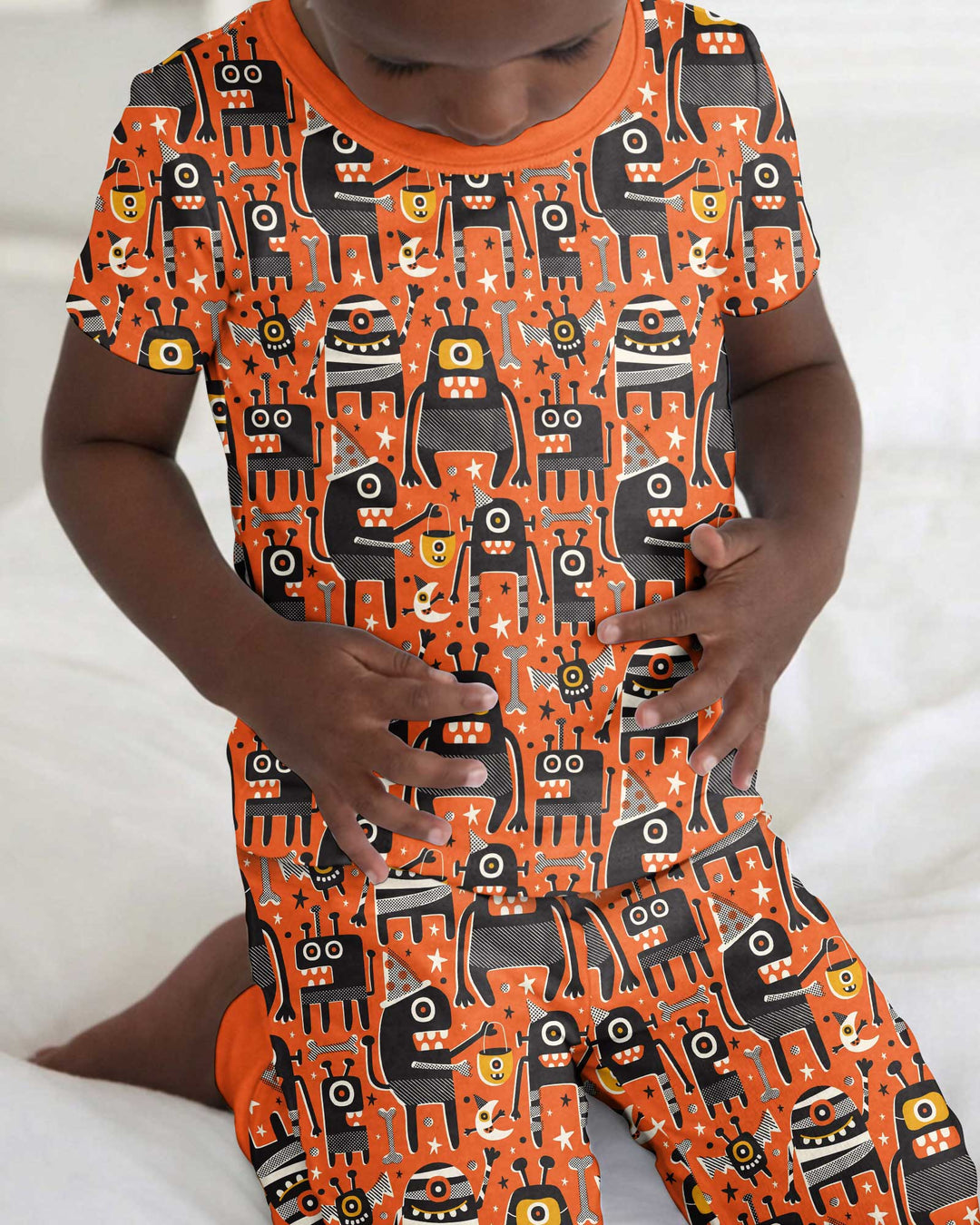 Mid Century Halloween Monster Toss Bamboo Two Piece Short Sleeve Pajama Set
