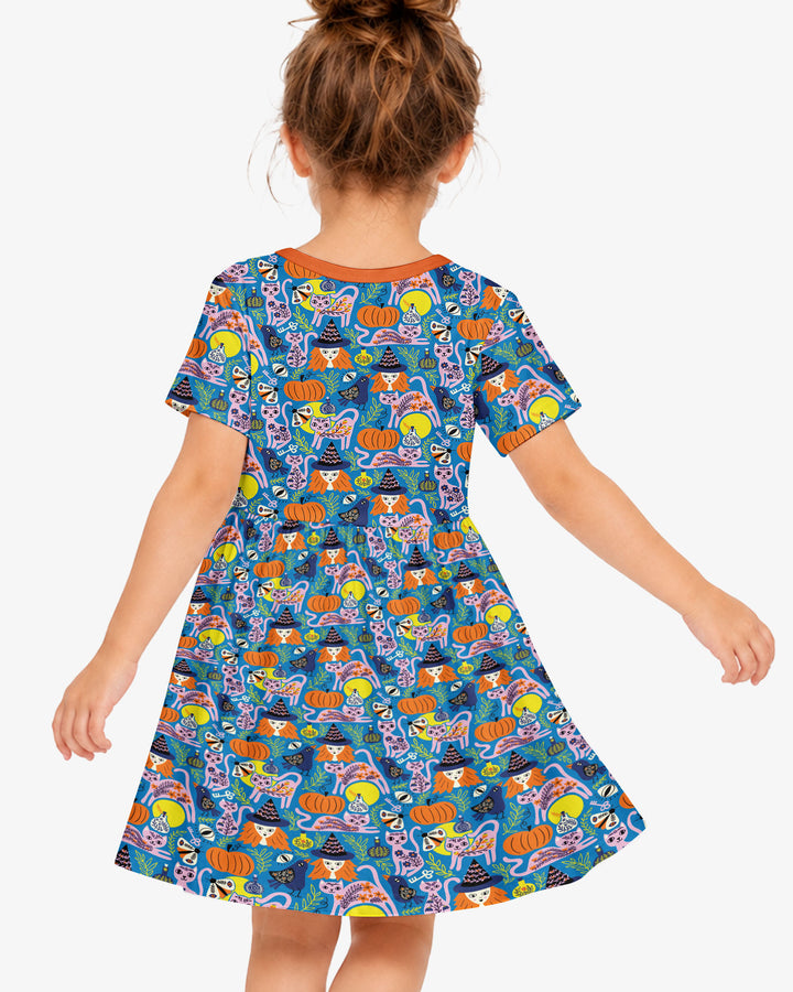 Whimsical Witch Cats Bamboo Twirl Dress