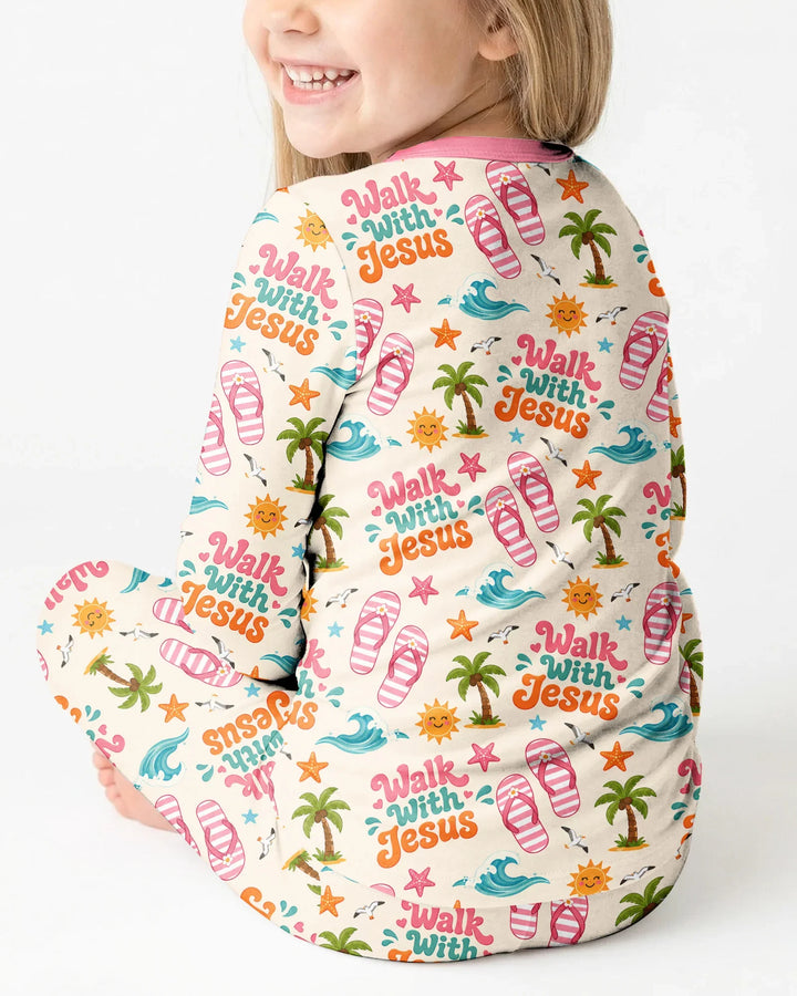 Groovy Summer Walk With Jesus Bamboo Two Piece Long Sleeve Pajama Set