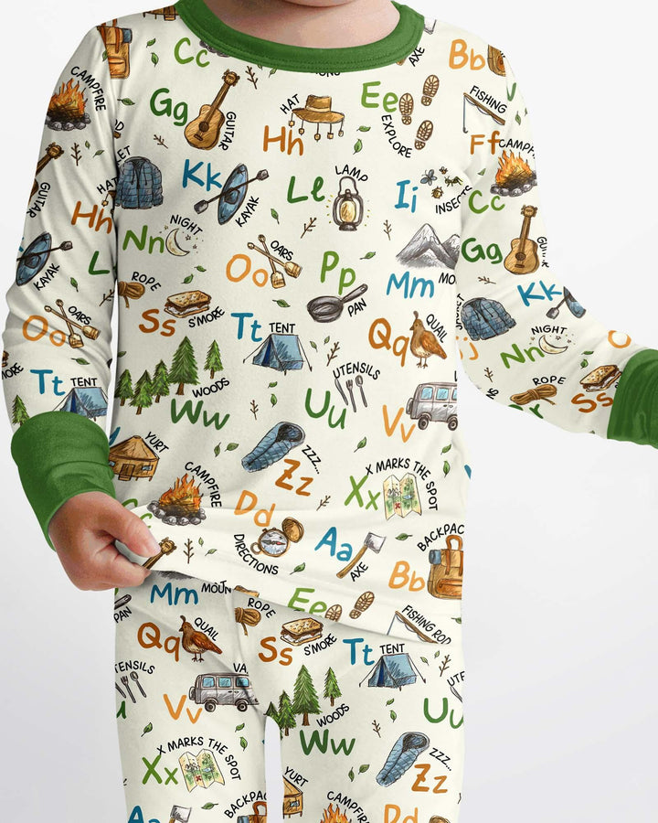 Adventure Alphabet ABCs Summer Camp Bamboo Two Piece Long Sleeve Pajama Set