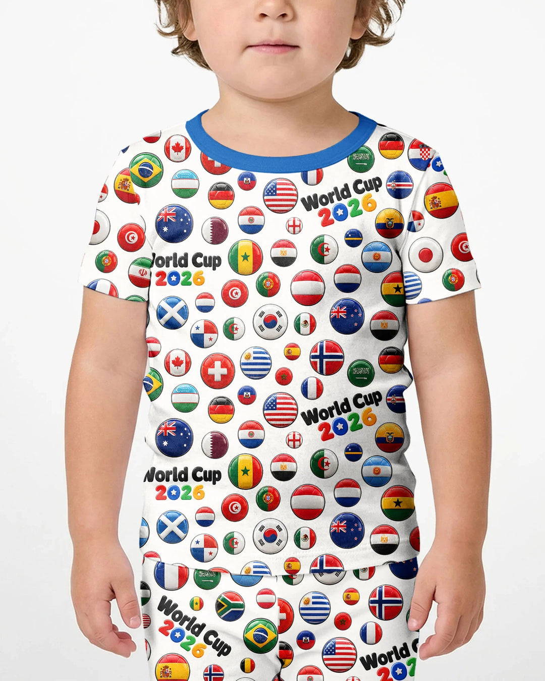 Soccer Cup All Country Balls Bamboo Two Piece Short Sleeve Shorts Pajama Set