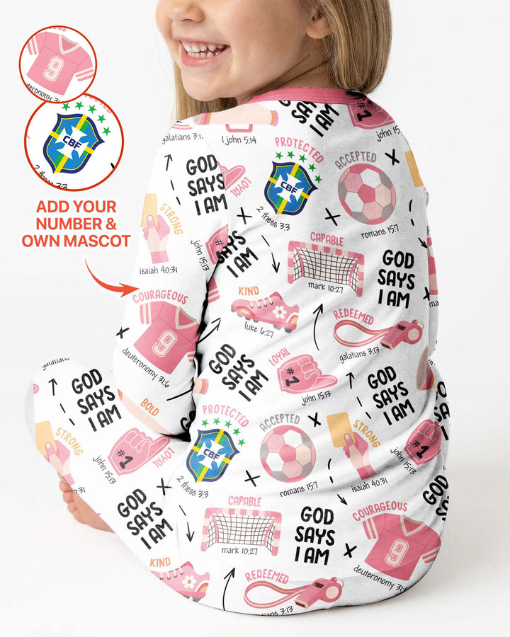 Personalized God Says I Am SOCCER Bamboo Two Piece Long Sleeve Pajama Set