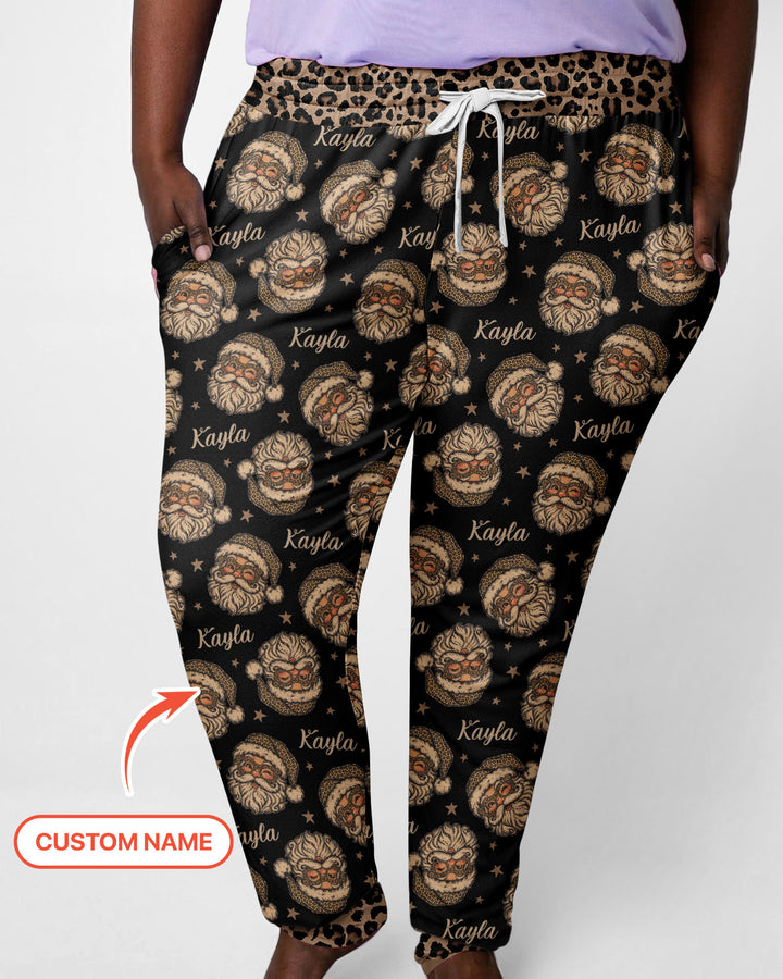 Custom Name Vintage Leopard Santa Bamboo Women Pajama Set