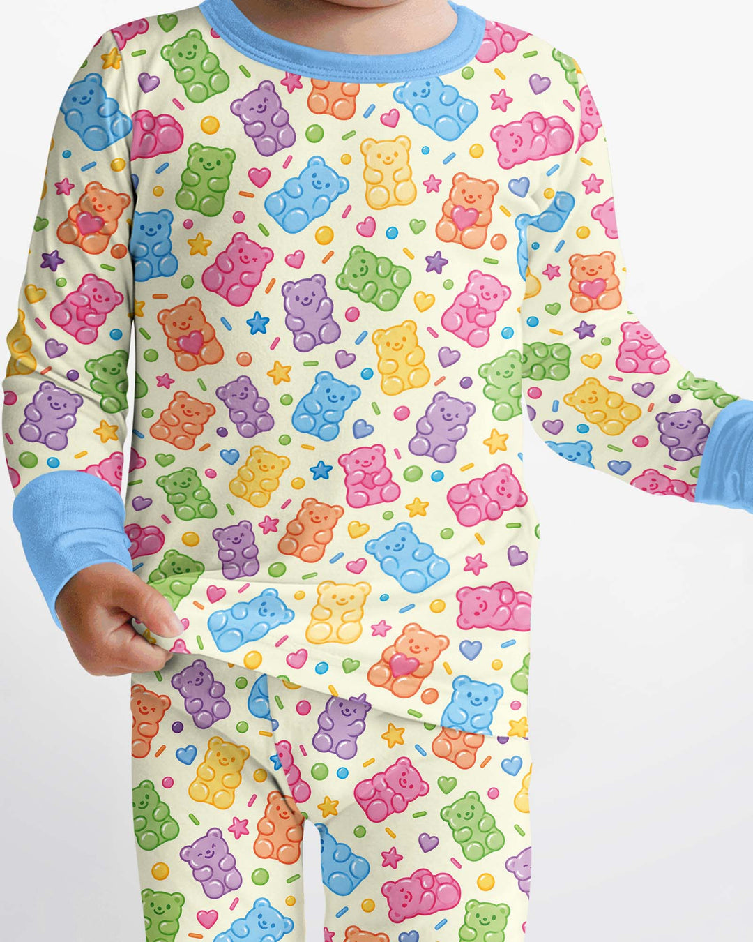 Cute Pastel Colorful Gummy Bears Bamboo Two Piece Long Sleeve Pajama Set