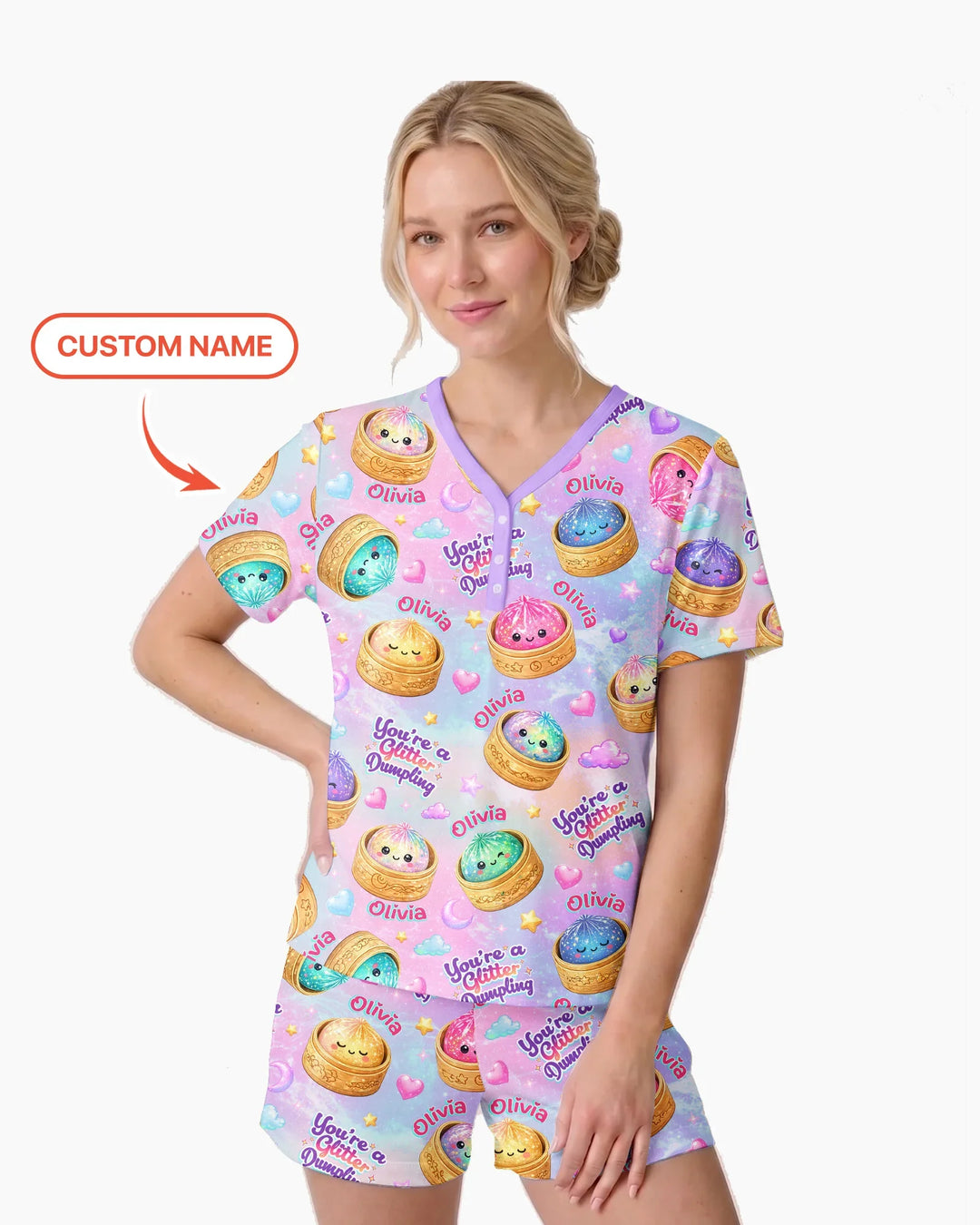 Custom Name You're A Glitter Dumpling Bamboo Women Short Sleeve Short Pajama Set