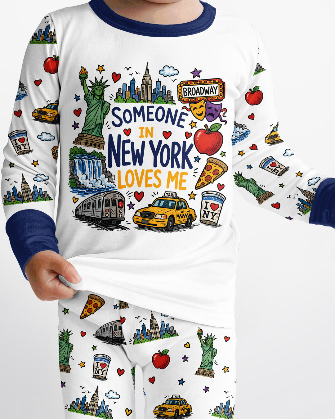 Someone in New York Loves Me Bamboo Two Piece Long Sleeve Pajama Set (A)