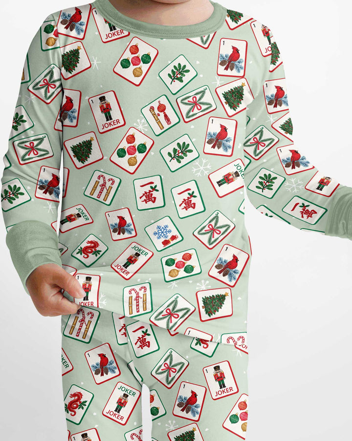 Christmas Mahjong  Bamboo Two Piece Long Sleeve Pajama Set