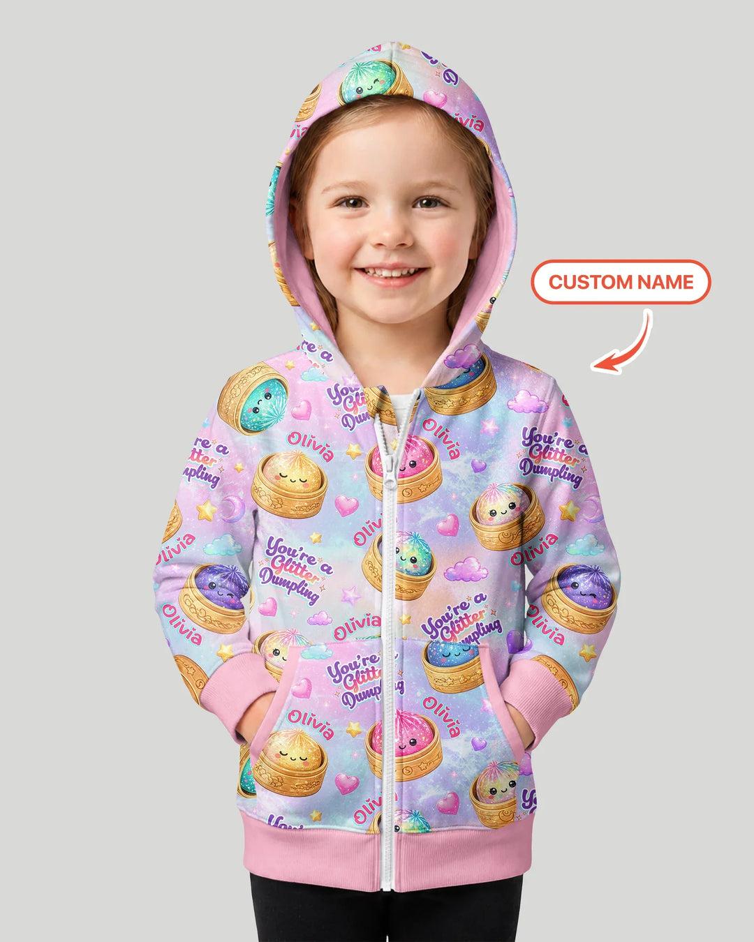 Custom Name You're A Glitter Dumpling Bamboo Zip Hoodie