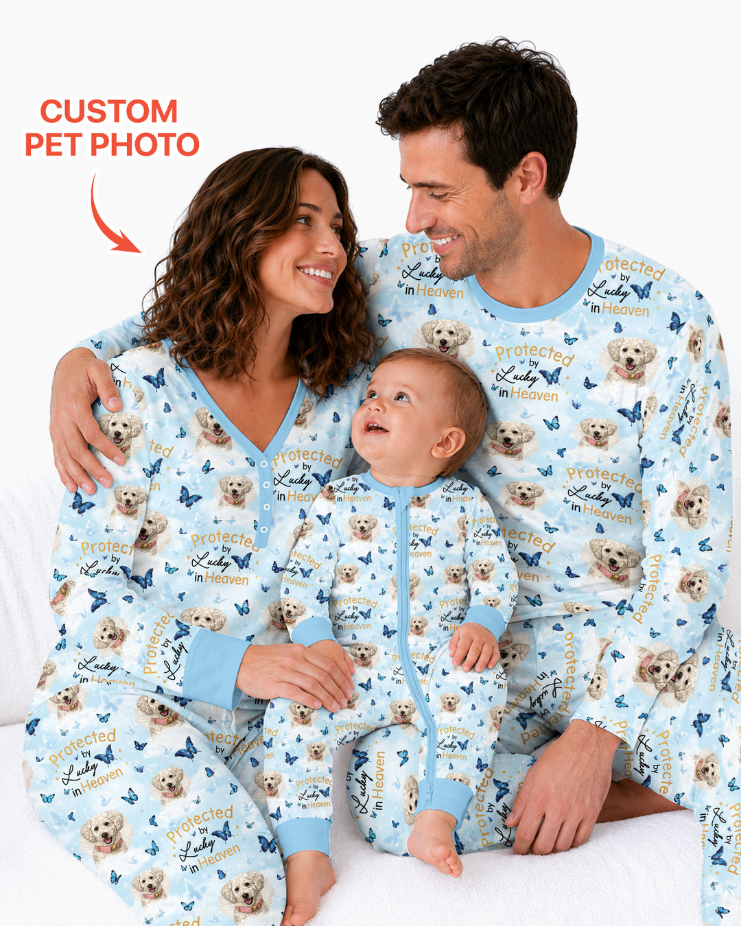 Custom Pet Photo Protected By Heaven Family Bamboo Women Pajama Set