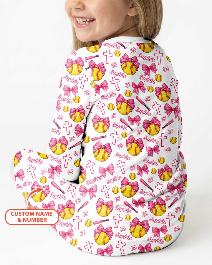 Custom Name Softball Cuties Bamboo Two Piece Long Sleeve Pajama Set