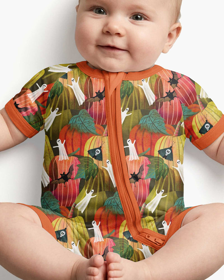 Big Pumpkin Field With Ghosts Bamboo Shorty Zippy