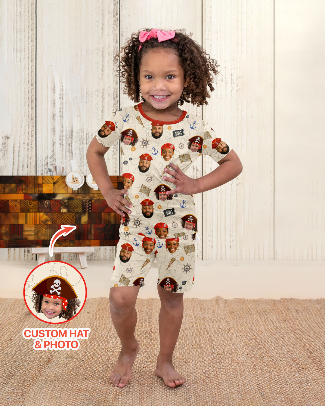 Custom Photo Treasure Map Adventures Family Matching Bamboo Two Piece Short Sleeve Shorts Pajama Set