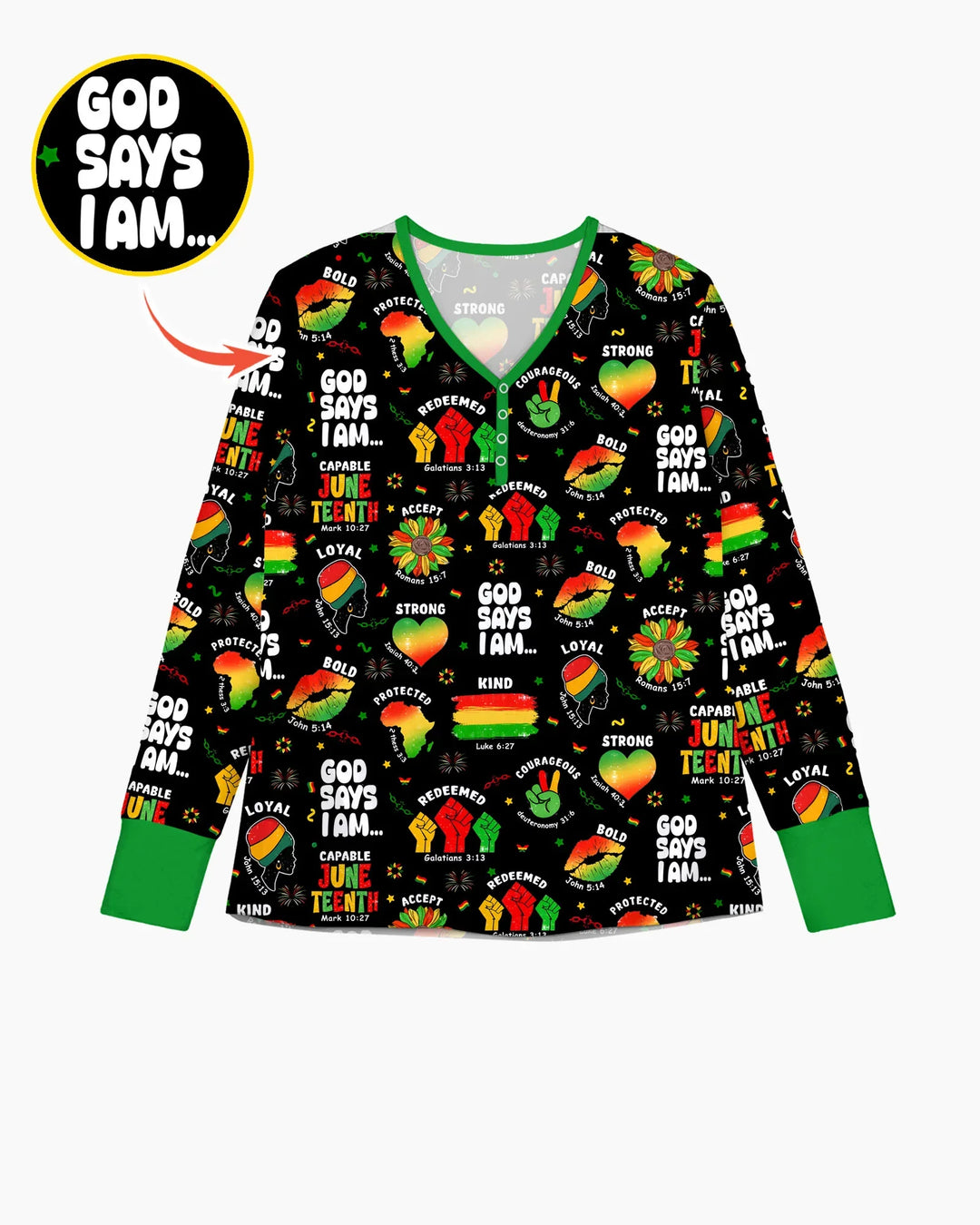 Gott sagt, ich bin Juneteenth Blessings Bambus Damen Pyjama Set