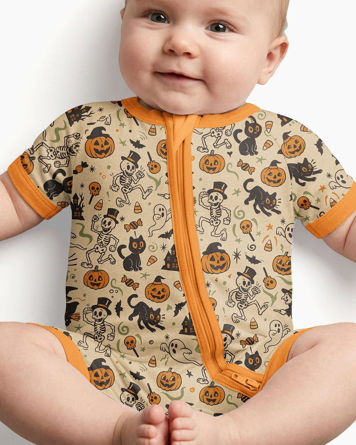 Vintage Skeleton Pumpkin Halloween Bamboo Shorty Zippy