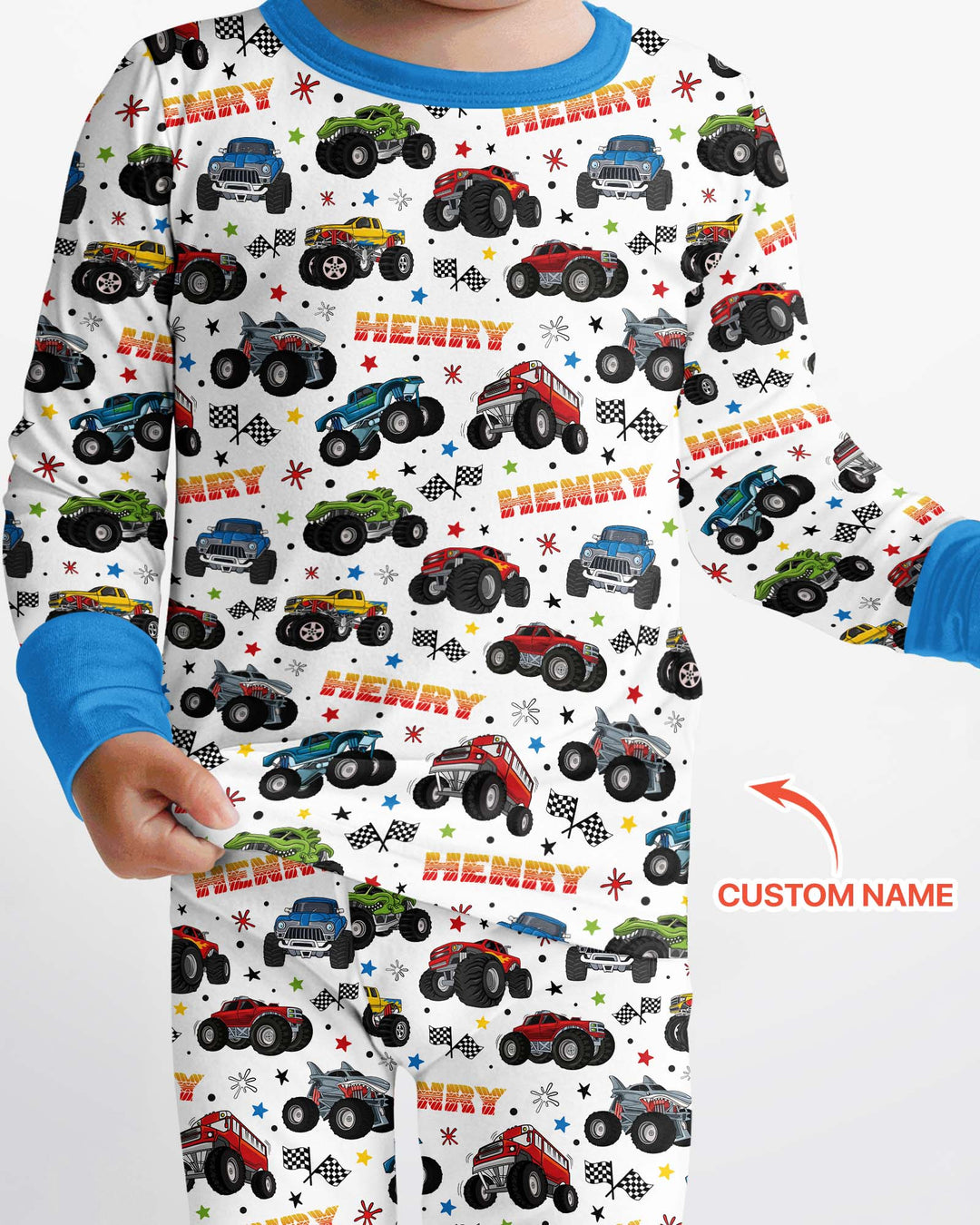 Personalized Monster Trucks Bamboo Two Piece Long Sleeve Pajama Set