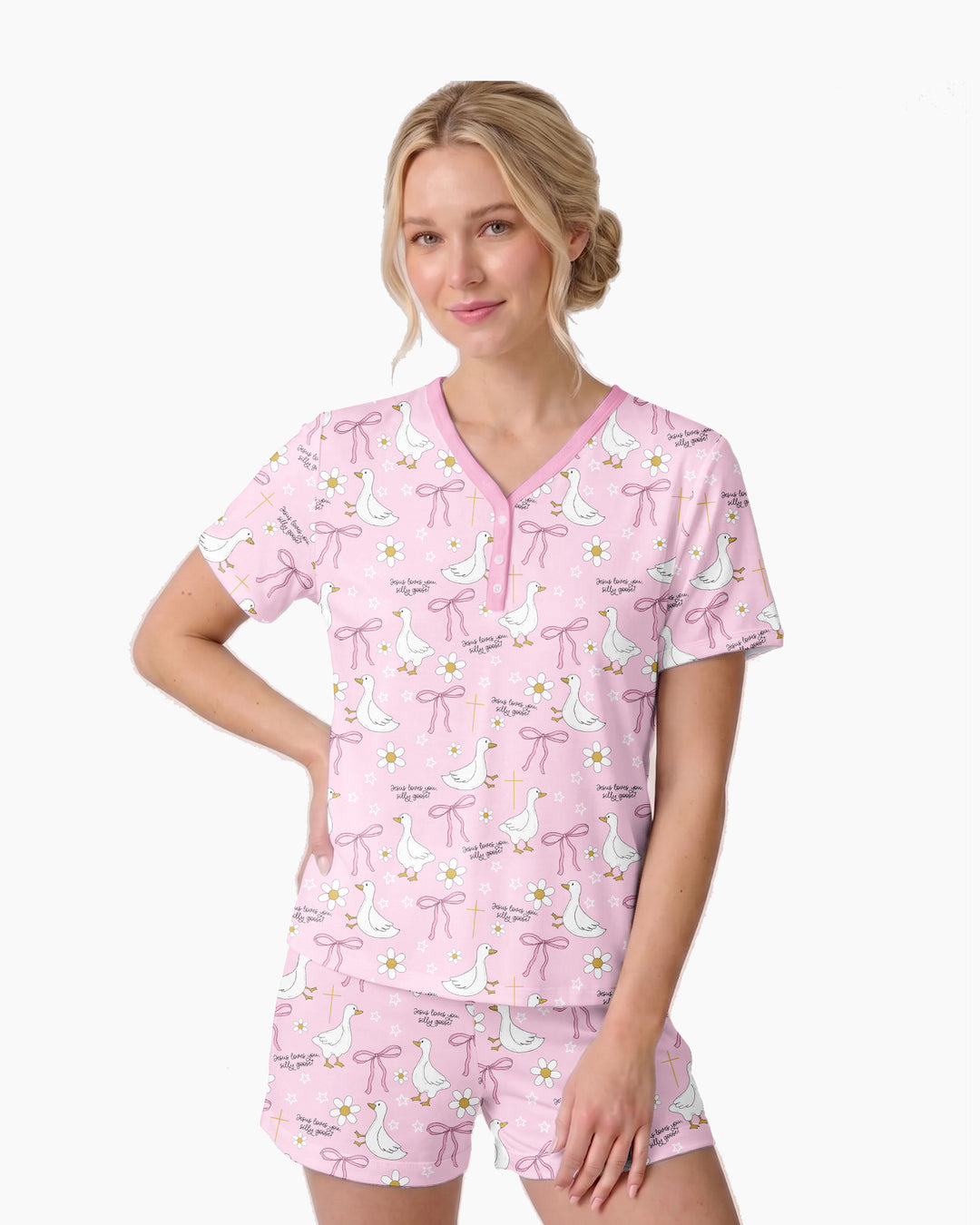 Jesus Loves You Silly Goose Bamboo Women Short Sleeve Short Pajama Set