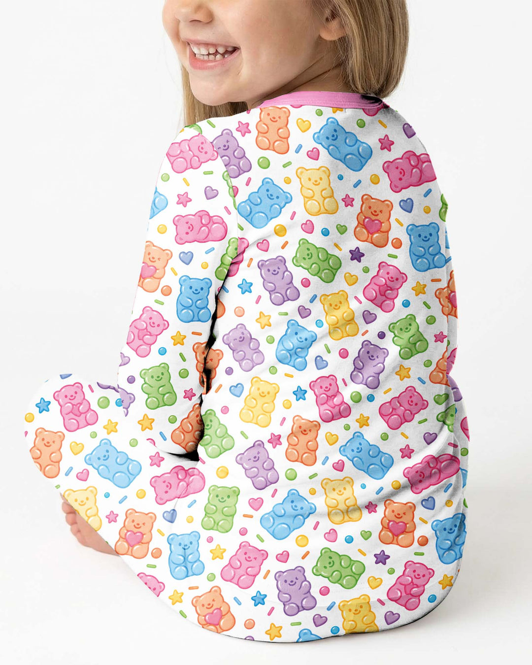 Cute Pastel Colorful Gummy Bears Bamboo Two Piece Long Sleeve Pajama Set