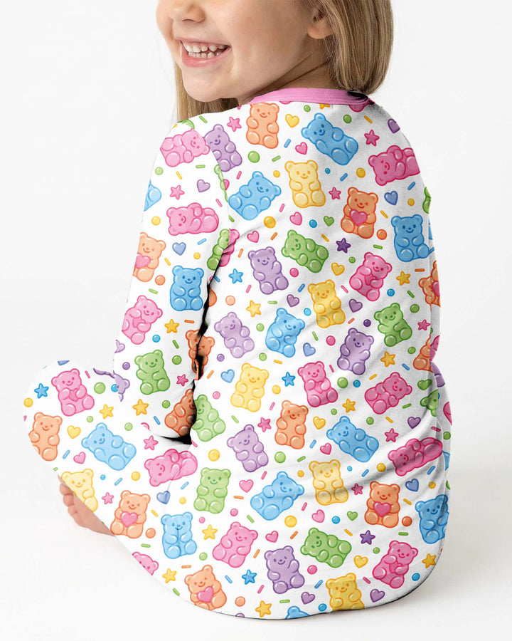 Cute Pastel Colorful Gummy Bears Bamboo Two Piece Long Sleeve Pajama Set