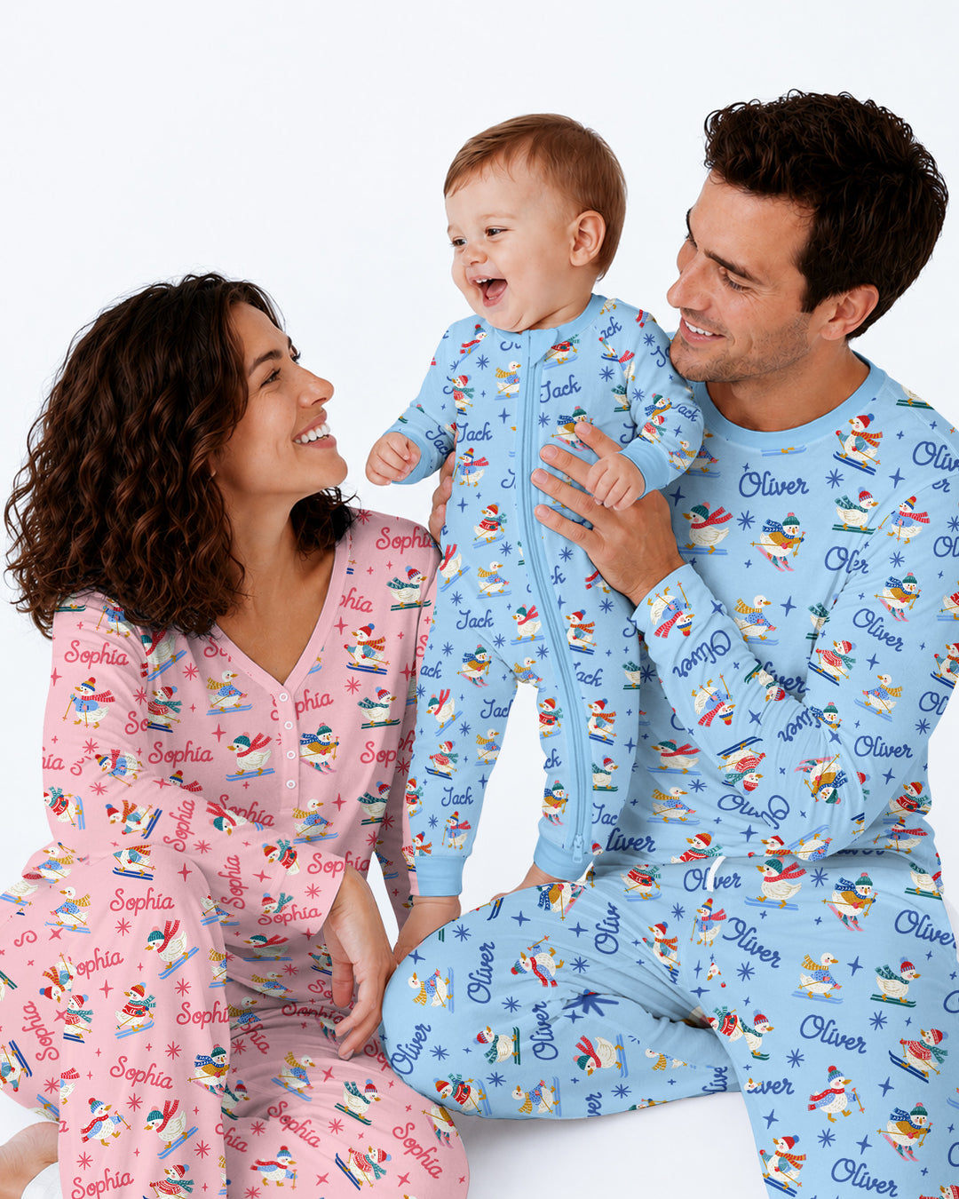 Custom Name Skiing Goose Bamboo Men's Pajama Set
