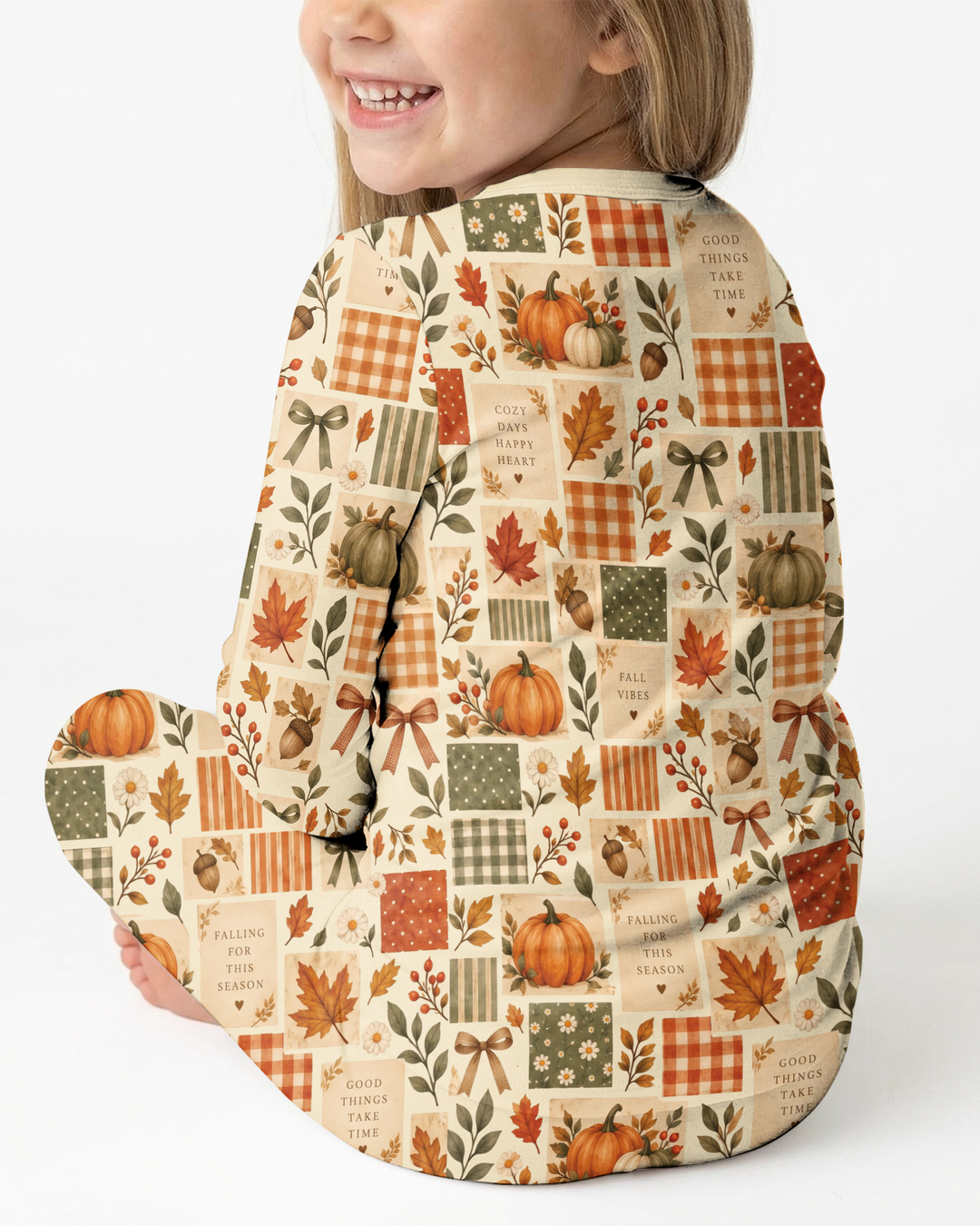 Fall Patchwork Watercolor Bamboo Two Piece Long Sleeve Pajama Set