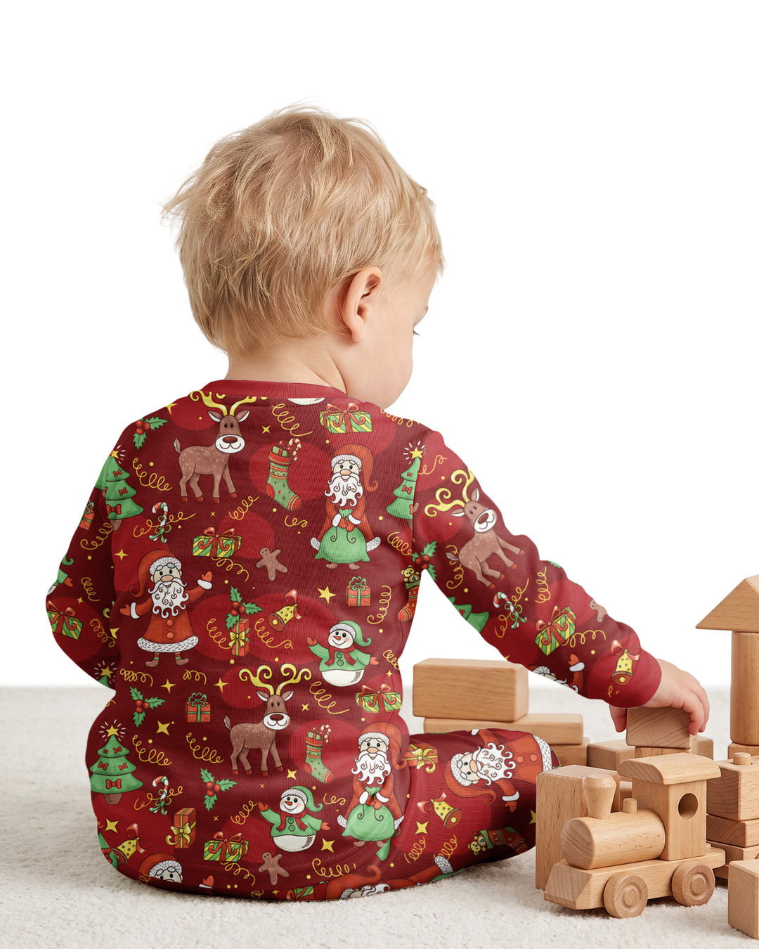 Santa Reindeer Snowflakes Bamboo Two Piece Long Sleeve Pajama Set