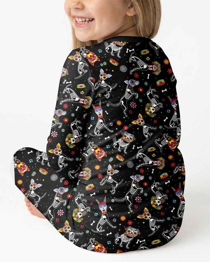 Sugar Skull Día de los Muertos Halloween Dog Mexican Bamboo Two Piece Long Sleeve Pajama Set