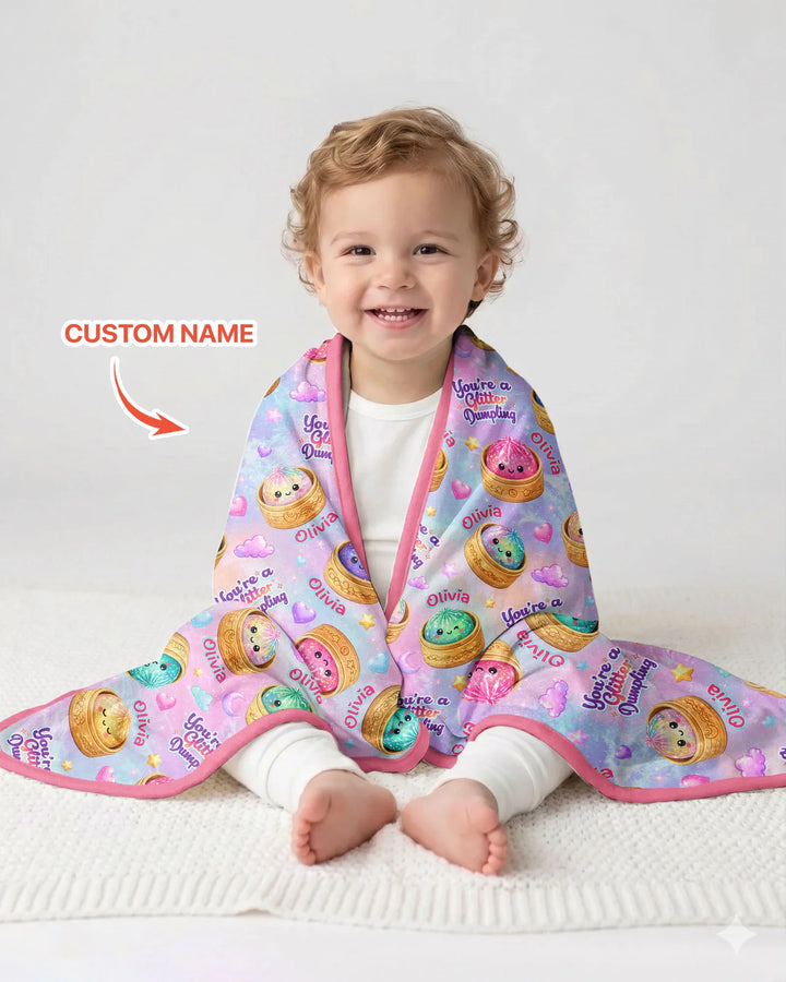 Custom Name You're A Glitter Dumpling Bamboo Blanket