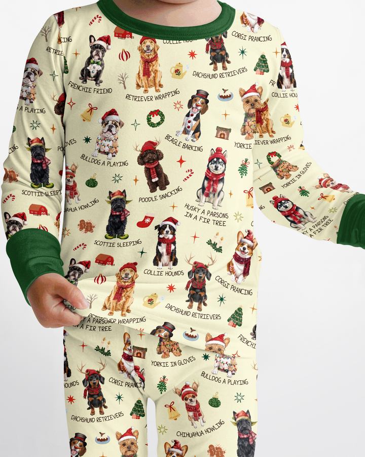Retro 12 Dogs of Christmas Bamboo Two Piece Long Sleeve Pajama Set