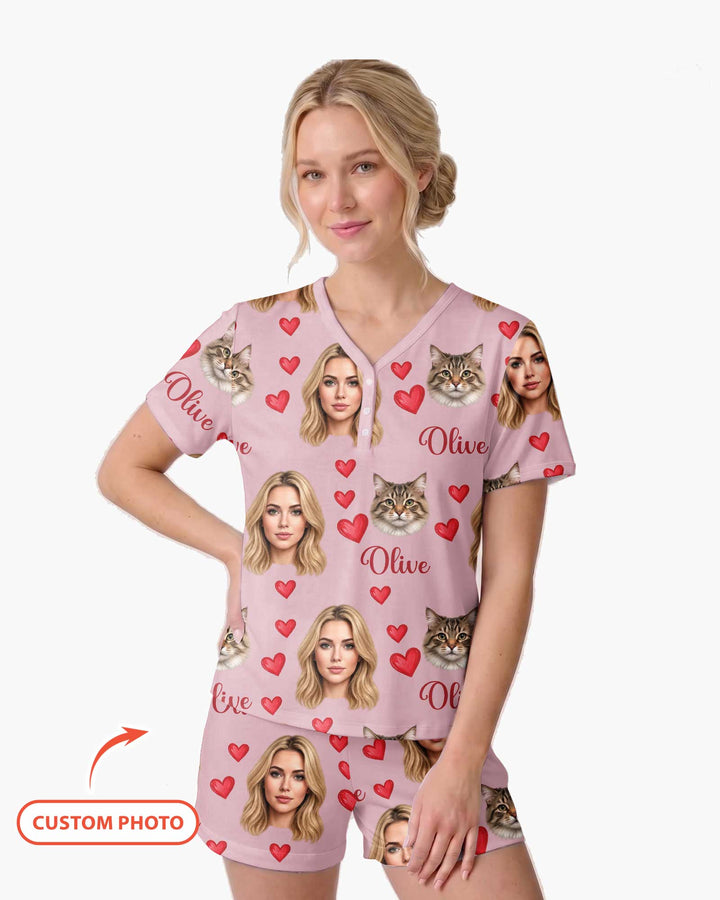 Custom Face Family Matching Bamboo Women Short Sleeve Short Pajama Set