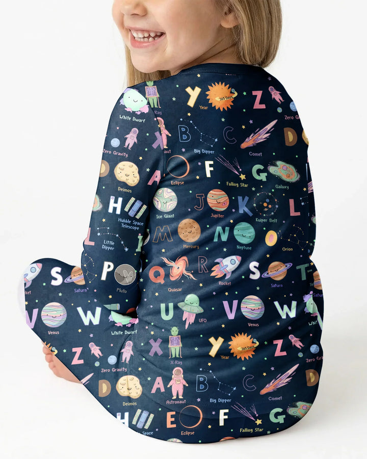 Space Alphabet Bamboo Two Piece Short Sleeve Pajama Set
