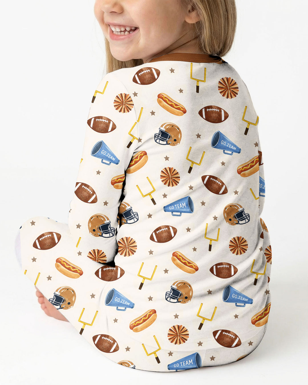 Custom Name Football I'm Just Here For The Snacks Bamboo Two Piece Long Sleeve Pajama Set