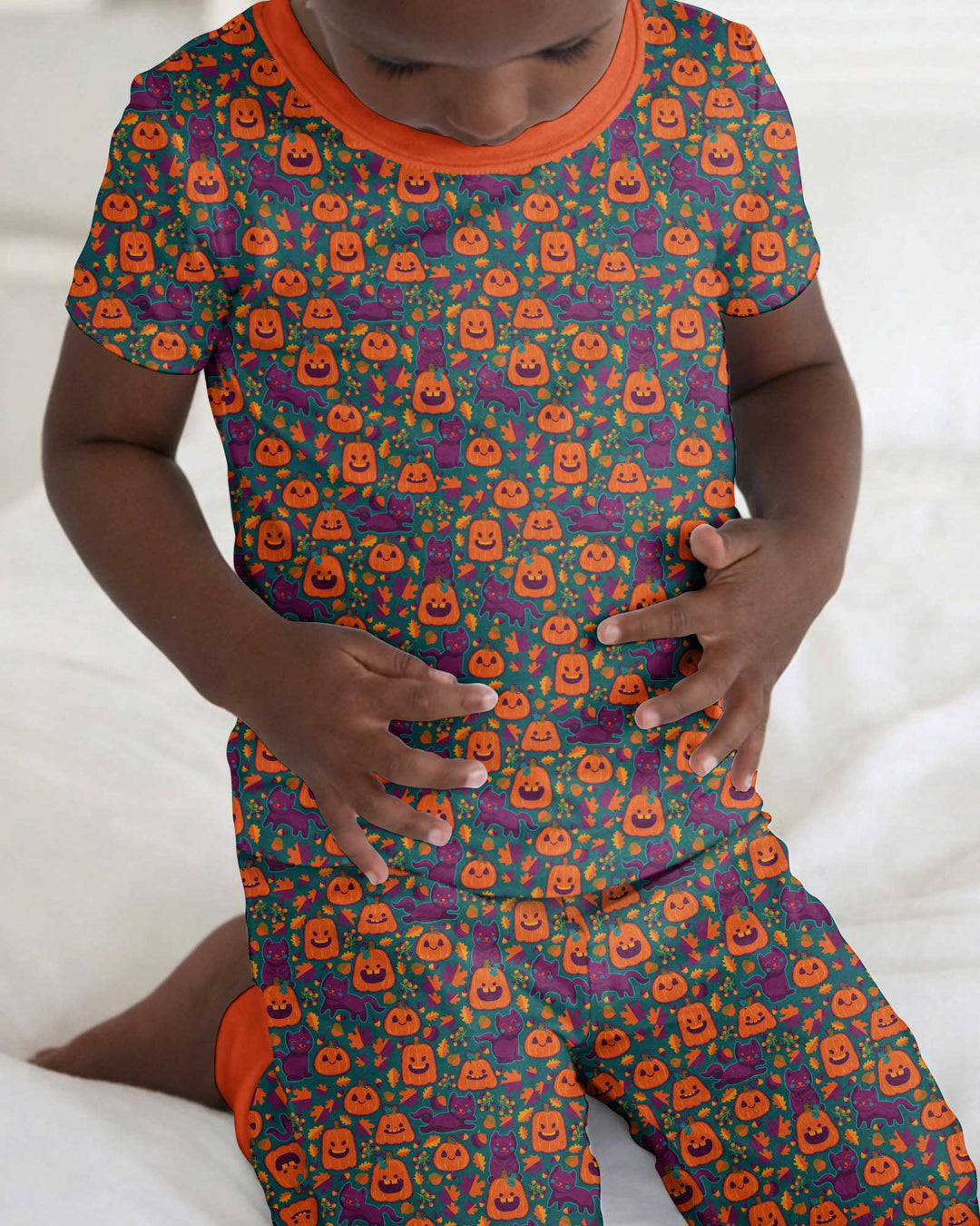 Cats and Pumpkins Bamboo Two Piece Short Sleeve Pajama Set