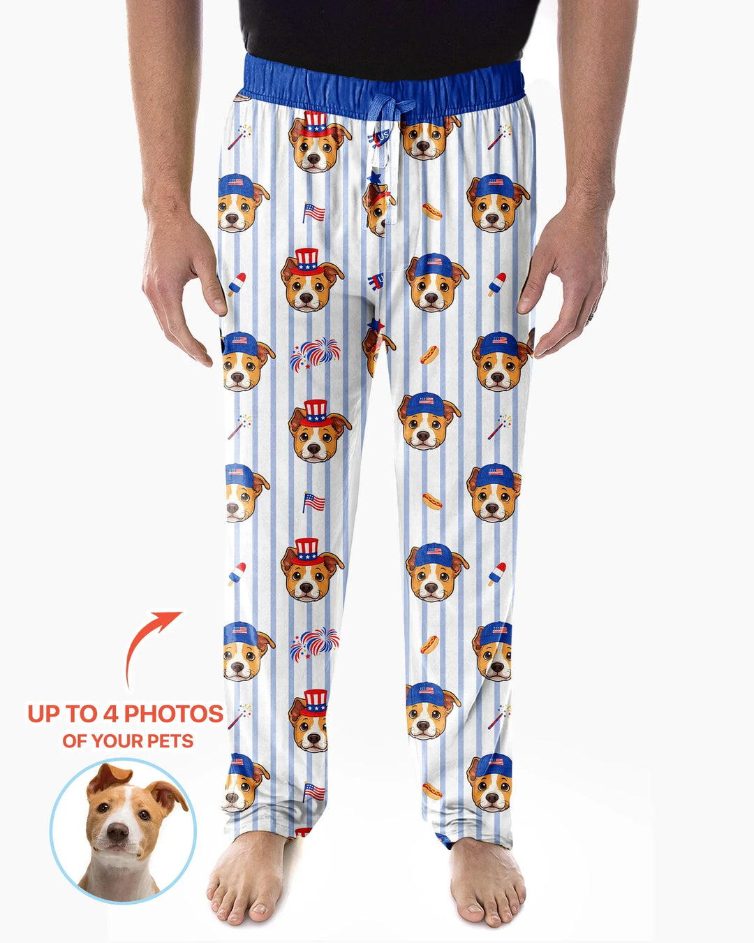 Custom Pet Image 4th of July Family Matching Bamboo Men's Pajama Set
