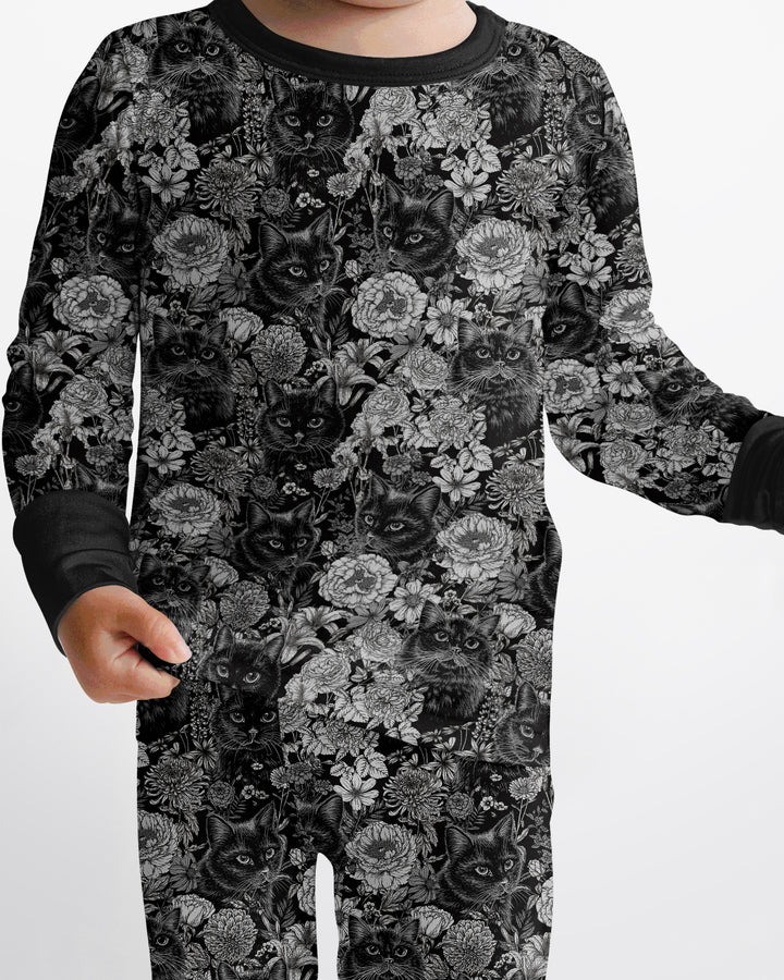 Midnight Cat Garden Bamboo Two Piece Long Sleeve Pajama Set