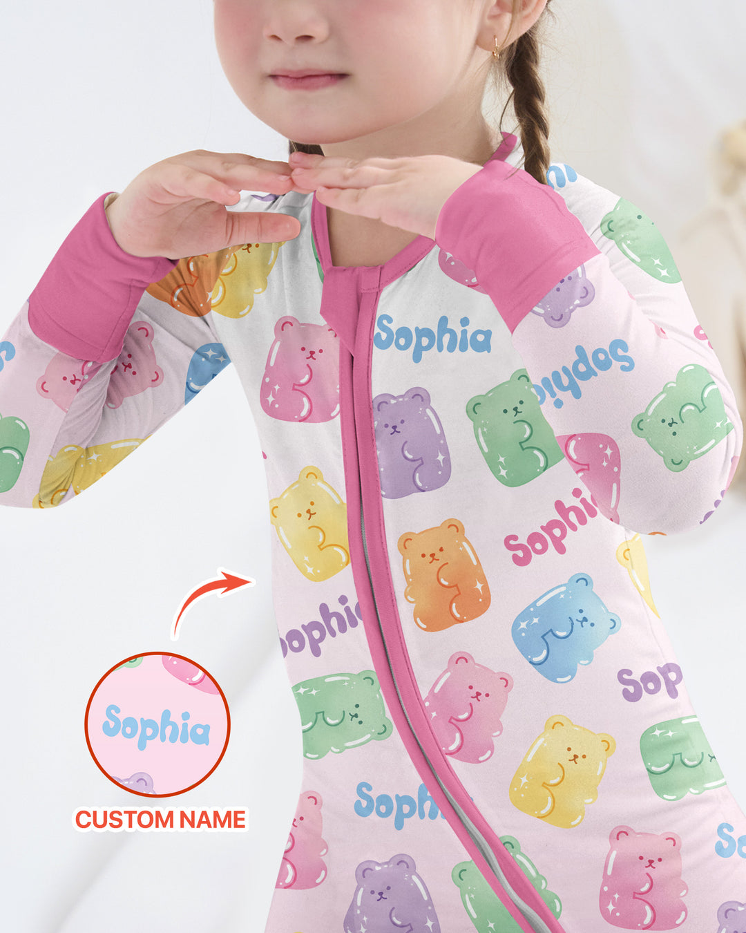 Kawaii Jelly Gummy Bears Custom Name Bamboo Convertible Zippy