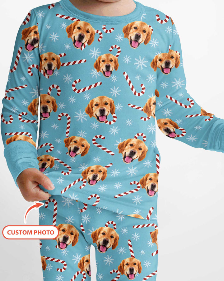 Custom Photo With Christmas Pattern Pajamas Bamboo Two Piece Long Sleeve Pajama Set