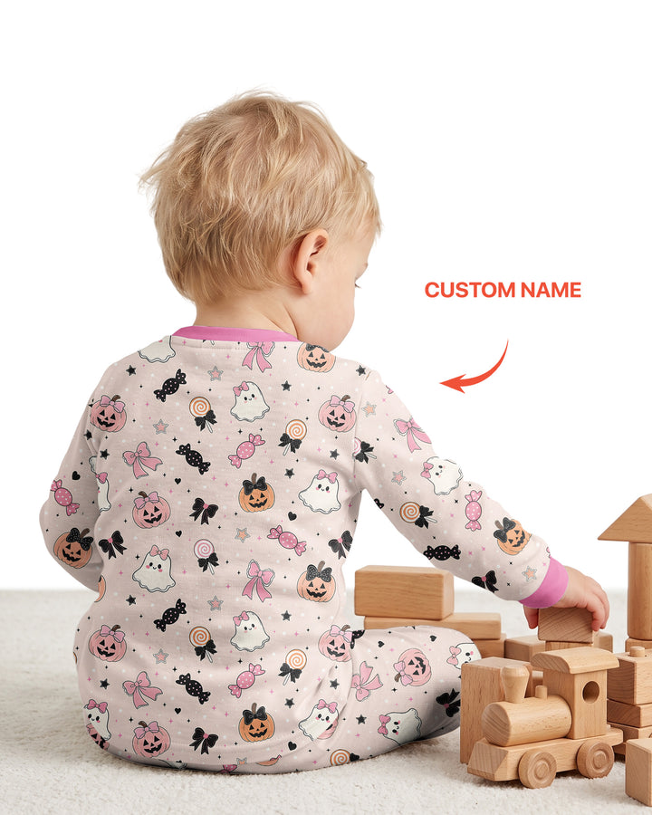Custom Name Cute Ghost My First Halloween  Bamboo Two Piece Long Sleeve Pajama Set