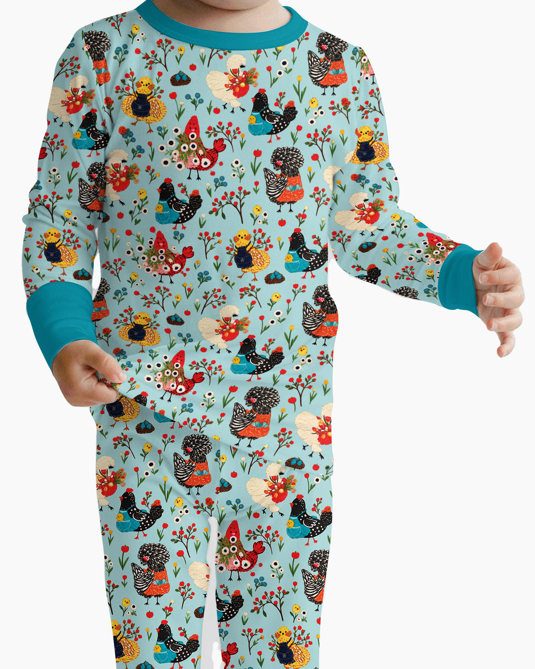 Chicken Garden Bamboo Two Piece Long Sleeve Pajama Set