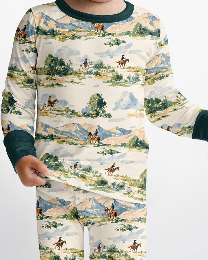 Western Cowboy Landscape Bamboo Two Piece Long Sleeve Pajama Set