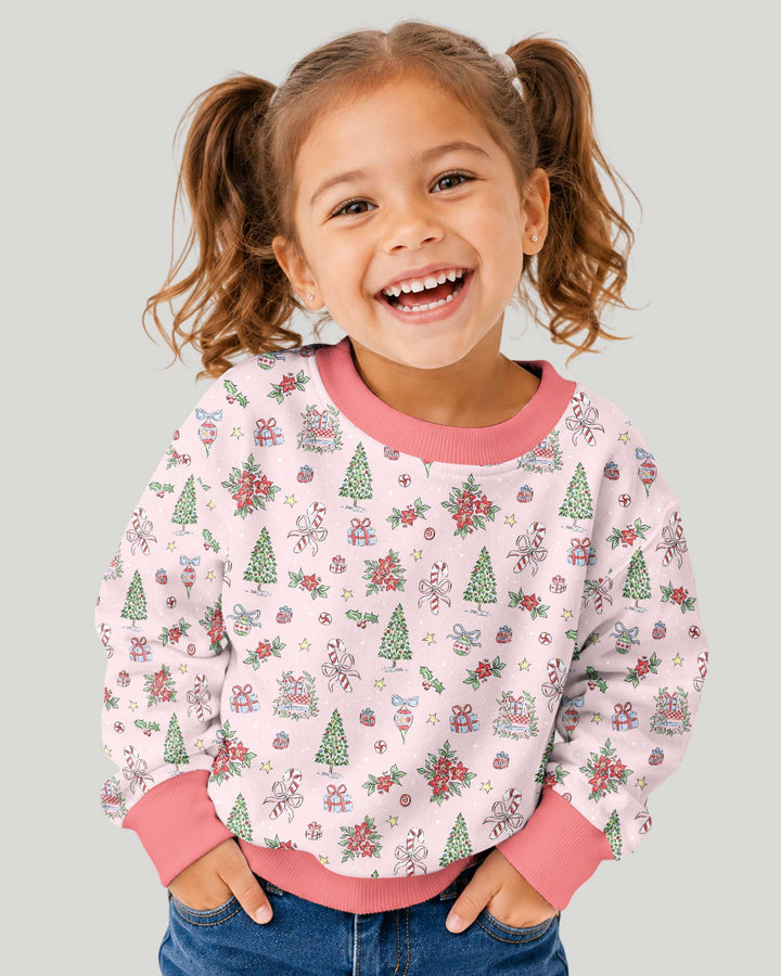 Watercolor Pink Christmas Holidays Christmas Tree Gifts Candy Cane Bamboo Crewneck Sweatshirt
