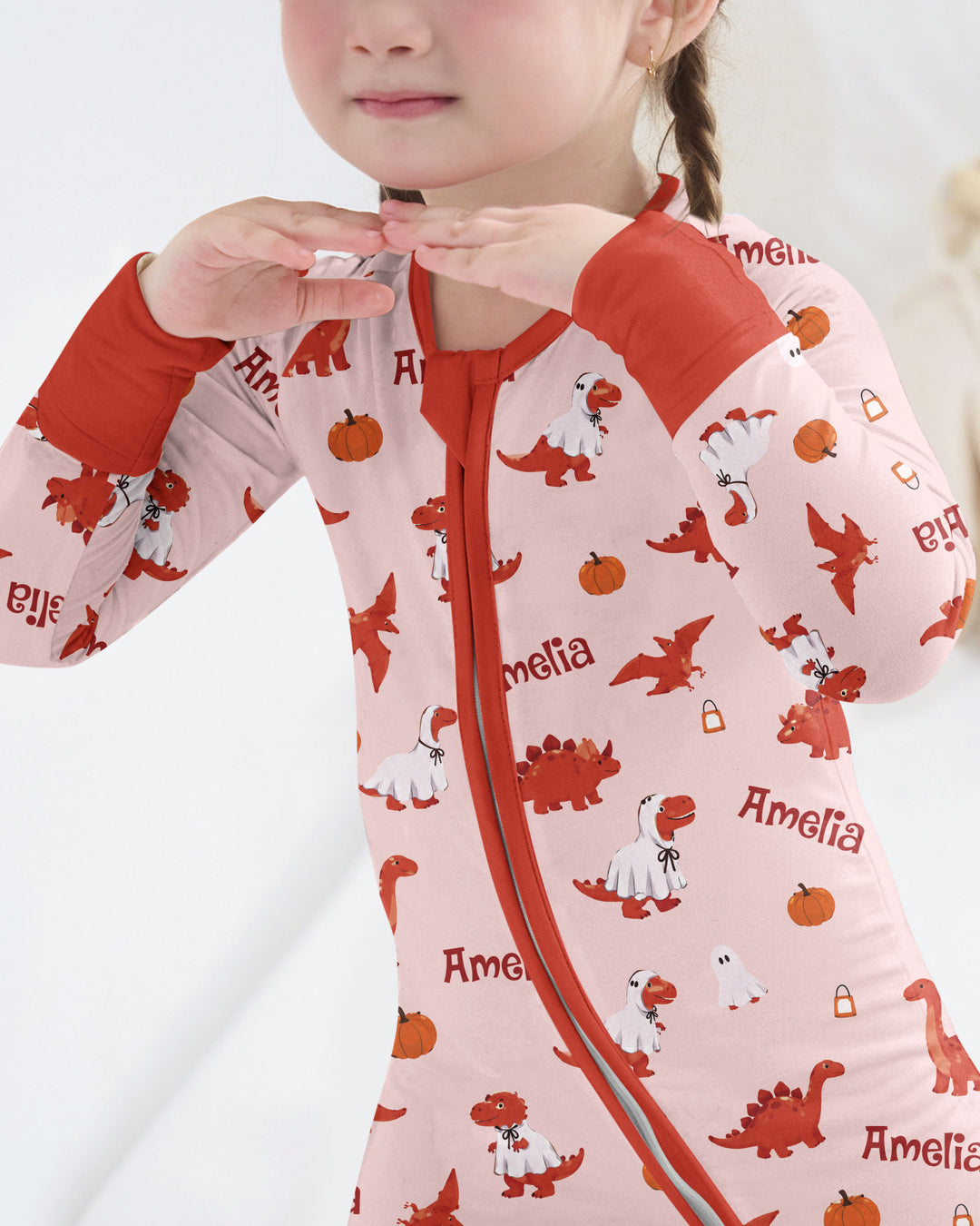 Custom Name Spooky Dinosaur Halloween - Personalized Bamboo Convertible Zippy