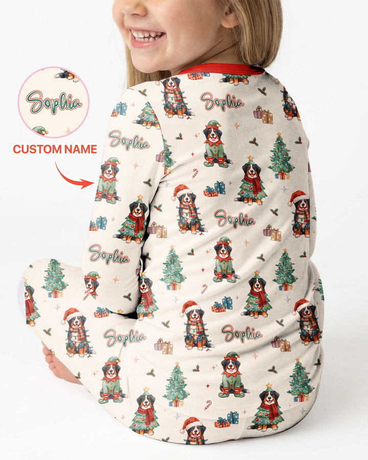 Christmas Bernese Mountain Dog Family Matching Bamboo Two Piece Long Sleeve Pajama Set