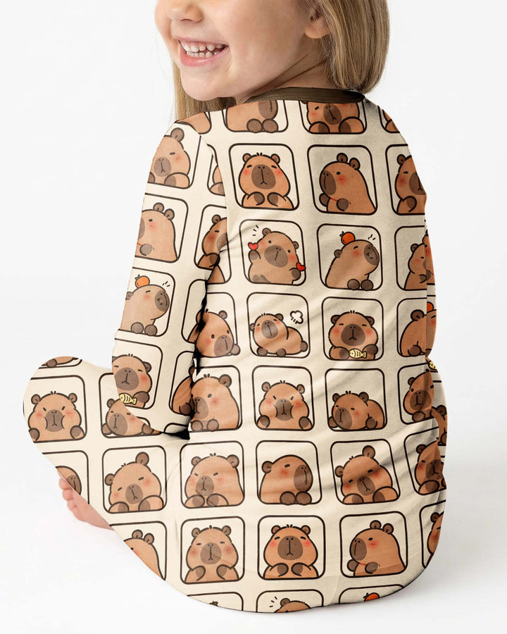 Cute Capy Faces Bamboo Two Piece Long Sleeve Pajama Set