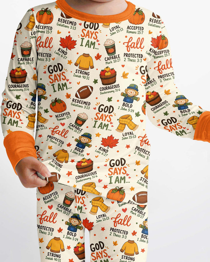 God says I am FALL Bamboo Two Piece Long Sleeve Pajama Set
