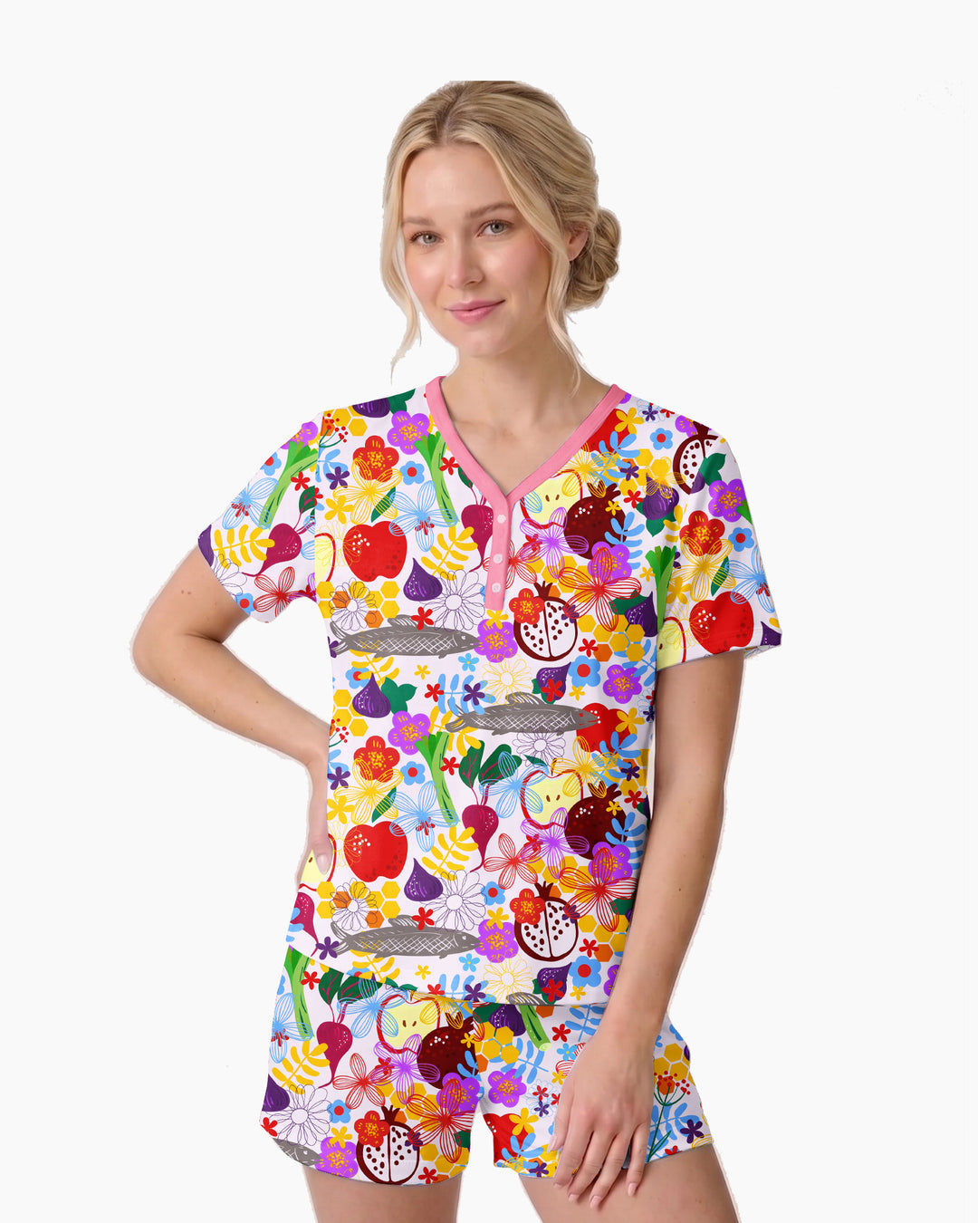 Happy Rosh Hashanah Bamboo Women Short Sleeve Short Pajama Set